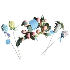 Easter Lot pink Garland with Eggs 5FT Decor plus 4 decorative picks 5 piece Set